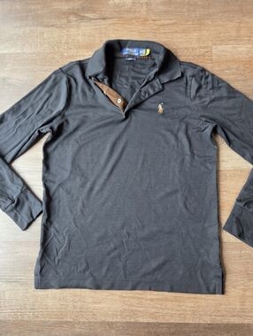 Polo Ralph Lauren Classic Fit Mens Black Polo Shirt Long Sleeve Flesh Pony XS